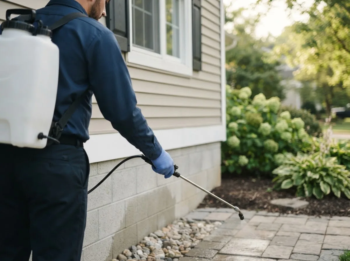 Pest control technician inspecting a home in Liberty, NC